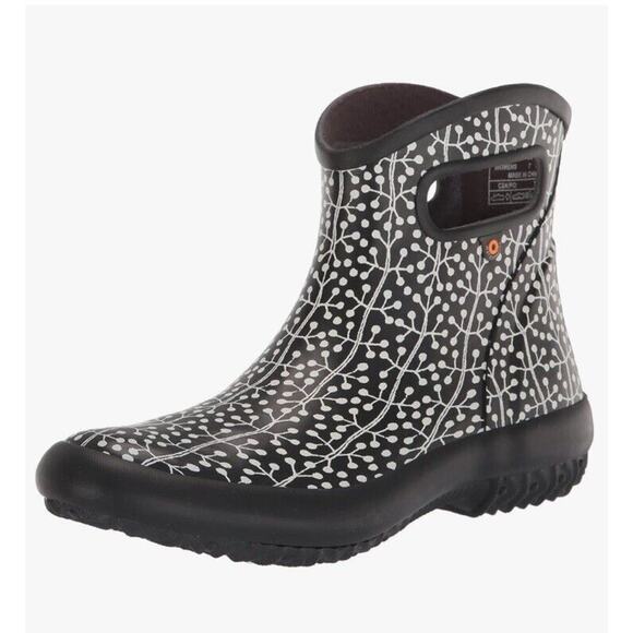 Women’s BOG Patch Ankle Rain Boot Size 6 NWT Black And White - Picture 2 of 7